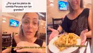 Chilena se asombra por ENORMES PLATOS EN RESTAURANTE DE PERÚ y usuarios le dicen: “No jugamos a la comidita”