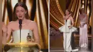 Emma Stone gana en los Oscar 2024 como mejor actriz, pero vestido se rompe y casi arruina su momento