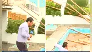 Reportero cae a piscina de Susana Villarán en Lurín cuando informaba en vivo de su demolición