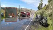 Chofer termina envuelto en llamas al incendiarse su taxi en la carretera Puno-Juliaca
