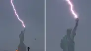 Las sorprendentes imágenes de un rayo que impactó en la Estatua de la Libertad, previo al Eclipse Solar