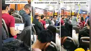 Estudiante peruano sorprende al realizar su tarea con laptop dentro de bus y le dicen: “Tiene mucha fe”