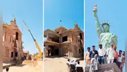 Hombre se vuelve viral al construir su propia Estatua de la Libertad tras negarle la visa para EE. UU.