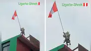 Peruano coloca bandera en su casa por Fiestas Patrias, pero reemplaza a Alfonso Ugarte por Shrek