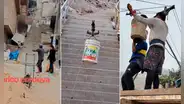 Albañiles crean ingenioso ‘teleférico’ para construir casas en cerros de Lima: tiene motor y sube 20 kg cada 10 segundos