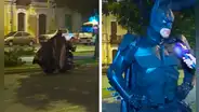 ¡Batman cuida la Parada Militar! Peruano disfrazado fue captado de madrugada dando apoyo a soldados