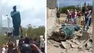 Derrumban estatua de Hugo Chávez en Falcón como parte de las protestas ante el fraude de Nicolás Maduro