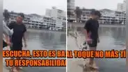 Hombre realiza peligroso reto viral de la 'antorcha humana' y se lanza al mar de Ancón