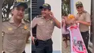 Policía es sorprendido con romántico regalo, pero su reacción impacta en redes: "Ven para acá"