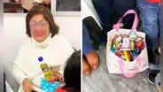 Mujer va a fiesta infantil y sorprende con bolsa llena de dulces: “Con eso pone bodega”