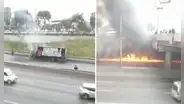 Tráfico bloqueado en Panamericana Norte por incendio de camión de gaseosa cerca del óvalo Naranjal