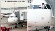 Pasajeros captan a piloto limpiando los vidrios de avión antes de despegar y en redes bromean: “Servicio completo”