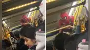Graban a ‘Spider-Man’ en bus lleno del Metropolitano y usuarios bromean:“De regreso a casa”