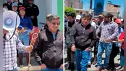 Con chicote en mano, ciudadanos de Chota obligan a congresista a marchar junto a ellos: "Congresista corrupto, el pueblo te repudia"
