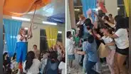 Payasito ayuda a mover regalo, pero invitados se van contra él: “Por suerte cayó lento”