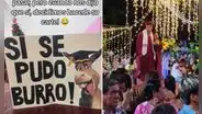Familia sorprende a joven con singular cartel en graduación: “Si se pudo, burro”