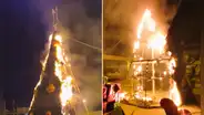 Arequipa: árbol de navidad se incendia en plaza de armas por uso de pirotécnicos durante Noche Buena