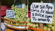 Comerciante peruana de uvas sorprende con ingenioso letrero: “Sin ‘pepa’ como tu novio”