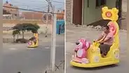 Peruana pasea en carrito infantil en las calles de Lima y usuarios bromean: “El que puede, puede”