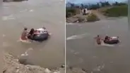 Mujer en trabajo de parto cruza río en cámara de llanta con su obstetra en Chiclayo por falta de puente