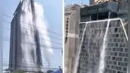 El agua de una piscina en azotea inunda las calles de Bangkok al quebrarse durante el terremoto en Tailandia