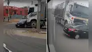 Camión arrastra un taxi por tres cuadras en Trujillo; testigos grabaron el incidente que no dejó heridos