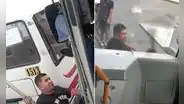 Chofer de una cúster amenaza a otro conductor de bus y le rompe sus espejos con un palazo en Cercado de Lima