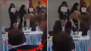 Junín: ciudadano arroja balde de orina a alcalde distrital durante audiencia pública por mala gestión