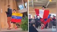 Venezolana se gradúa en EE. UU. y sorprende al alzar la bandera peruana como símbolo de gratitud