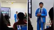 Universitario asiste a exposición con terno inspirado en bolsas de mercado y sorprende: “Calle, pero elegante”