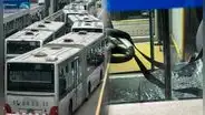 Lanzan objeto a bus del Metropolitano en movimiento y ocasiona que más de 50 queden varados en la Vía Expresa