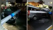 Dos personas resultan heridas por caída de poste sobre auto tras múltiple choque en Carmen de la Legua