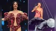 Katy Perry sufre terrible susto después de que casi cae desde el aire por falla técnica en un show en San Francisco