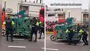 Mototaxi se malogra en pleno desfile por Fiestas Patrias en Independencia y es empujado por serenos: “No, la policía”