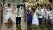 Pareja en Filipinas contrajo matrimonio en una iglesia inundada por las lluvias del tifón Whipa: "Es un sacrificio"