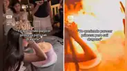 Cumpleañera casi quema a sus invitados y en redes bromean: “Pidió un deseo, pero soltó un hechizo”