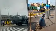 Helicóptero que era trasladado por camión choca y derriba un poste en el Callao