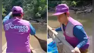 Censista llega en bote para cumplir con su trabajo y redes lo bautizan como el “Aquaman del INEI”