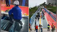 Trabajadores realizan mantenimiento al Puente de la Paz tras detectarse fallos: ''¡Qué miedo pasar por ahí!''