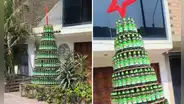 Familia arma árbol de Navidad gigante con botellas de cerveza y se vuelve viral en redes: “¡Que no lo vea el reciclador del barrio!”