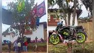 Cuelgan moto 0 km en yunza por carnavales en Huánuco y desata furor en redes: "Es un árbol millonario"