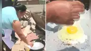 Vecina de VMT sorprende al aprovechar el calor extremo y freír un huevo en plena calle: "Ahorramos gas"