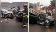 Triple choque deja automóvil volcado en la avenida La Mar, en San Miguel: vía fue cerrada temporalmente