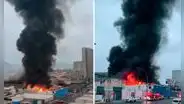 Enorme incendio consume almacén de baterías y paneles solares en av. Colonial y moviliza al menos 30 unidades de bomberos