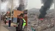 Fuerte incendio consume un almacén en Ate y más de 10 unidades de bomberos atienden la emergencia