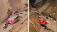 Auto cae en forado causado por huaicos en la carretera Costanera que conecta Tacna y Moquegua: chofer se salvó de milagro