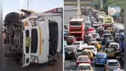 Accidente de tránsito genera tráfico en la Panamericana Sur: camión termina volcado en plena vía