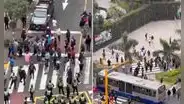 Policías y transportistas se enfrentan por carril exclusivo del Corredor Azul en la Av. Arequipa