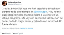 Juliana Oxenford agradece el apoyo de sus seguidores tras ser despedida de Exitosa