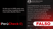 Es falso que la ONPE anule votos por no revisar el padrón electoral, como indica Martha Chávez